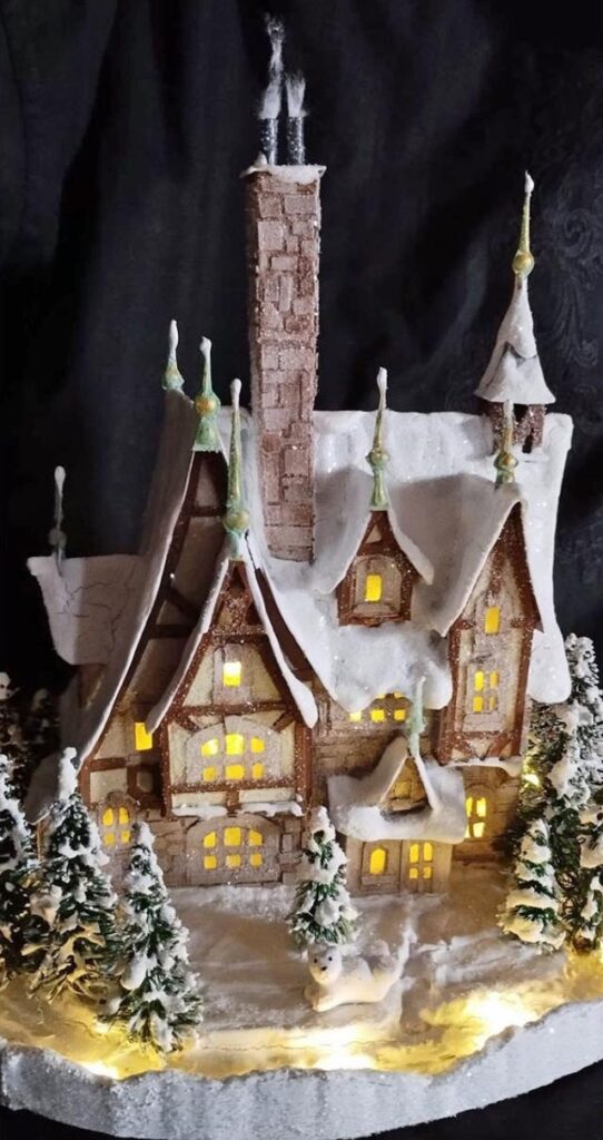 Miniature Christmas House with towers and spires