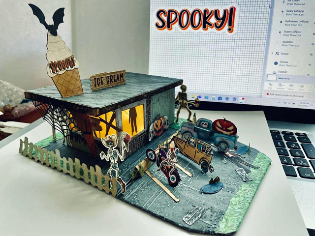 Miniature Dairy Parlor decorated for Halloween
