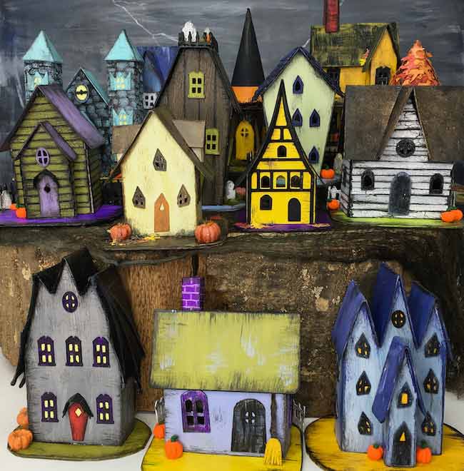 13 Handcrafted Halloween houses on display