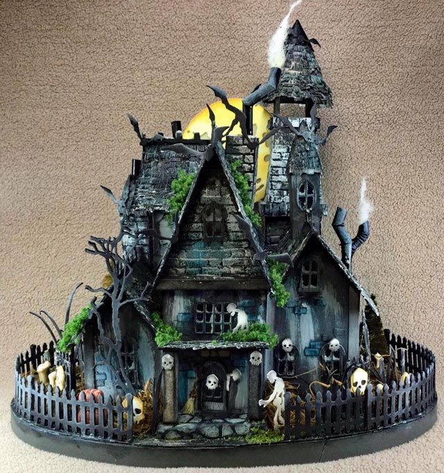 Grey miniature Halloween house with tower