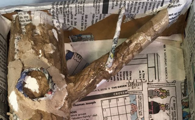 Making paper mache knothole to cardboard tree