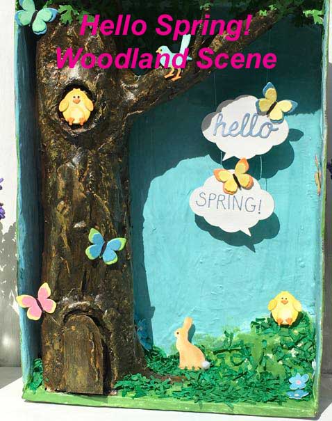 Cardboard mixed media Hello Spring! Woodland Scene