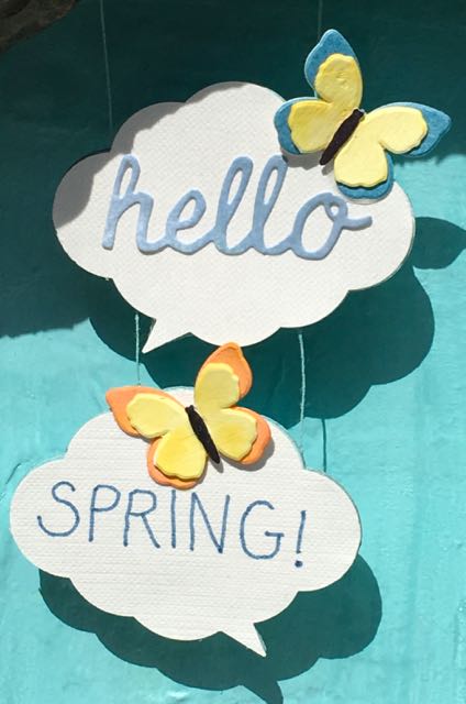 Hello Spring hanging clouds for cardboard vignette