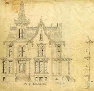 Architectural drawings of the Beverly Davenport house. Original plans for the Beverly Davenport house in Saline, Michigan. Notice the tall skinny tower in the front on the architectural drawing. That was omitted for this house.