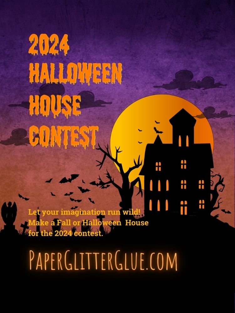 spooky Halloween house on purple and black background