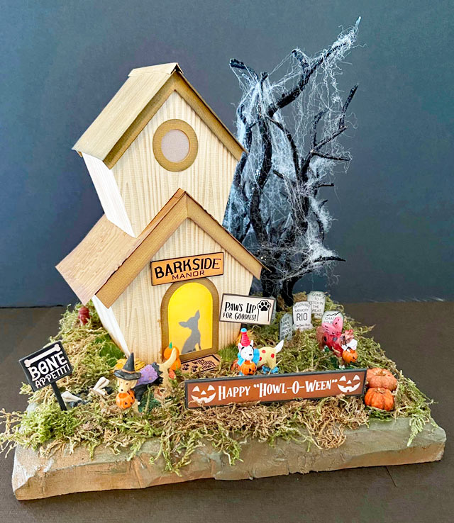 Miniature double decker Halloween doghouse 