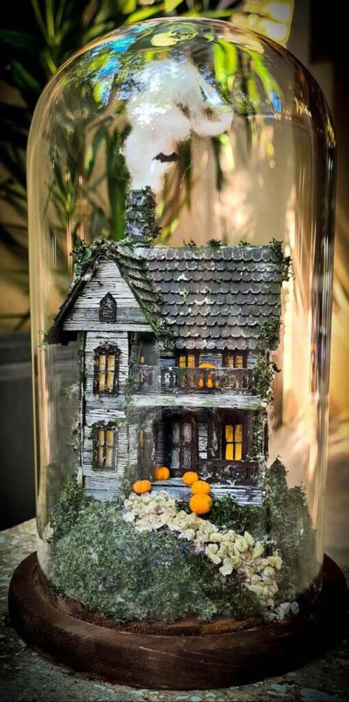 Halloween house in glass dome