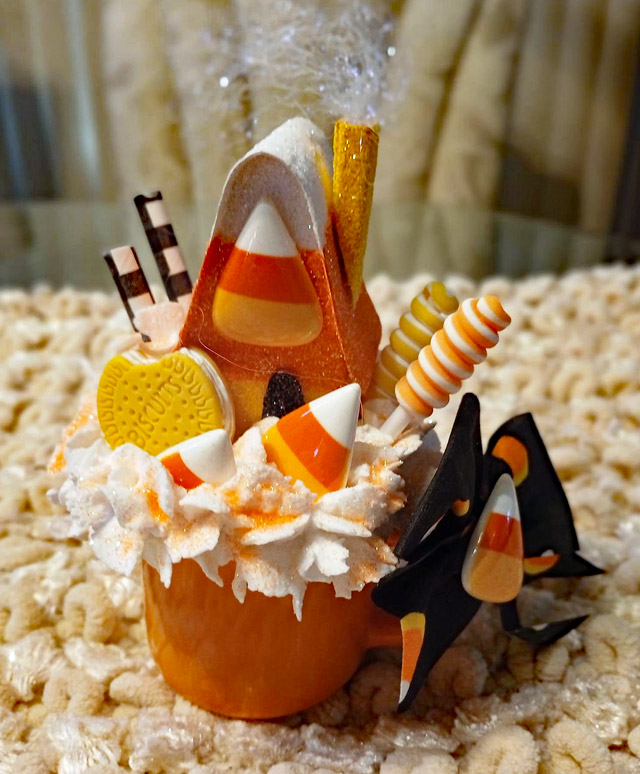 candy corn house on a tiny mug