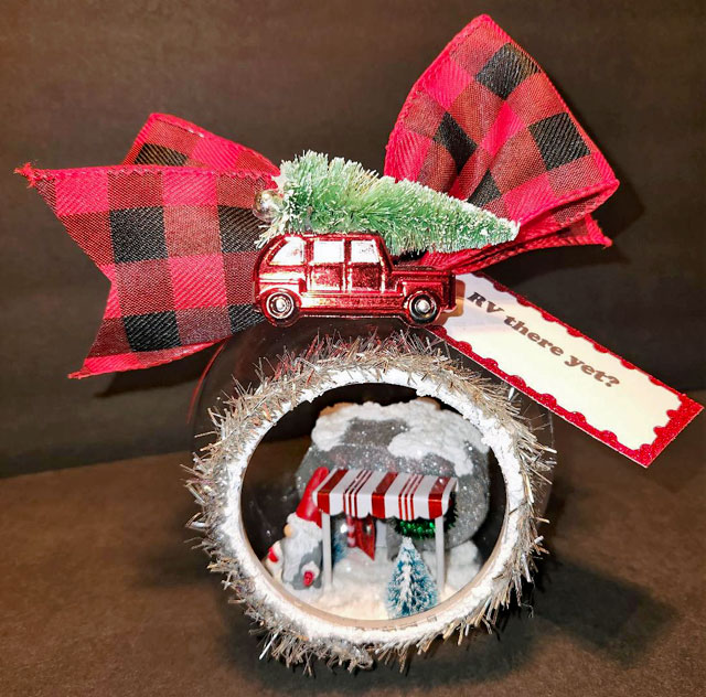 Christmas Ornament with RV camper trailer inside