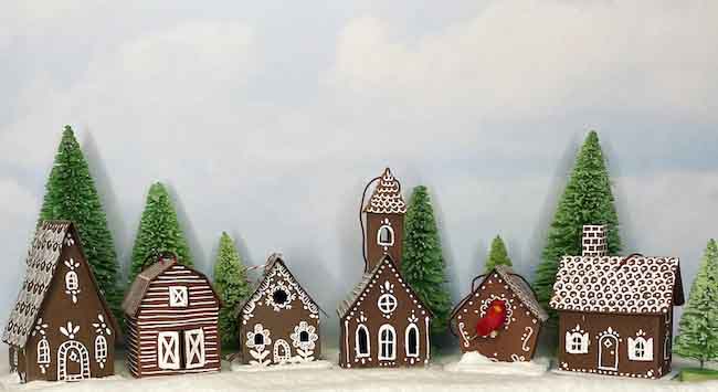 6 brown cardstock paper house Christmas ornaments