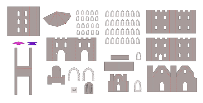 All pieces in SVG file for simple castle