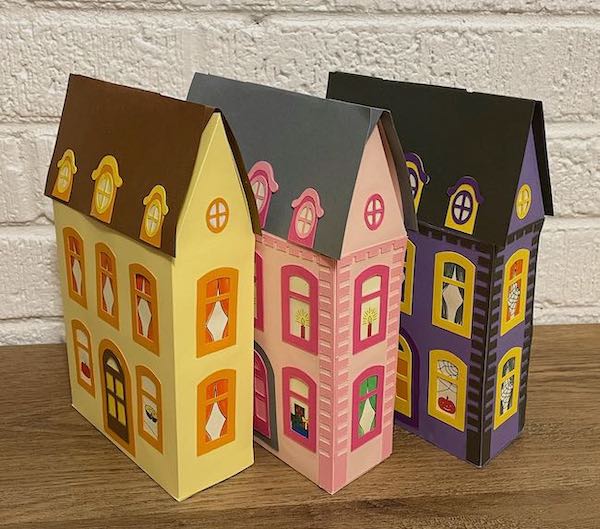3 Paper house gift boxes side views