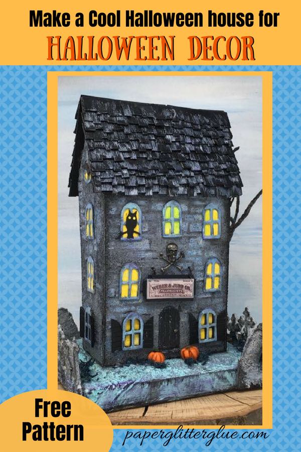 Apothecary Halloween House paper house made with potions shop on back