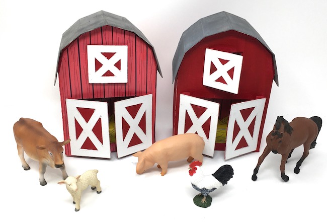 Barns made from recycled boxes for kids