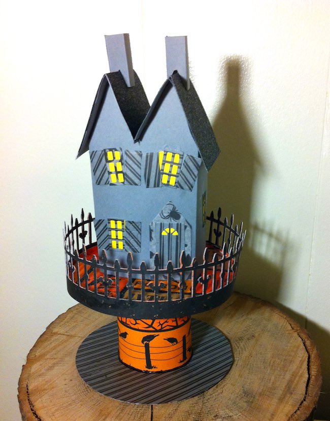 Little halloween house on ribbon roll stand