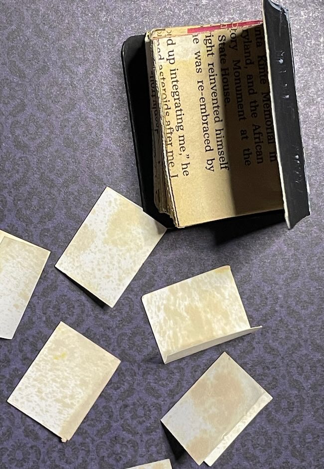 Book pages stained in 2 different techniques