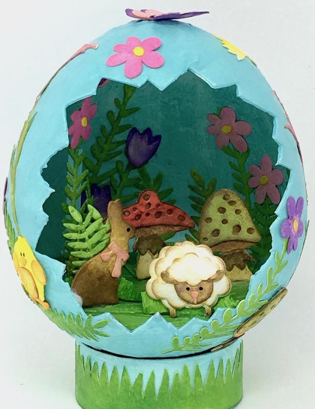 Bunny and lamb flowers paper mache Easter Egg paperglitterglue