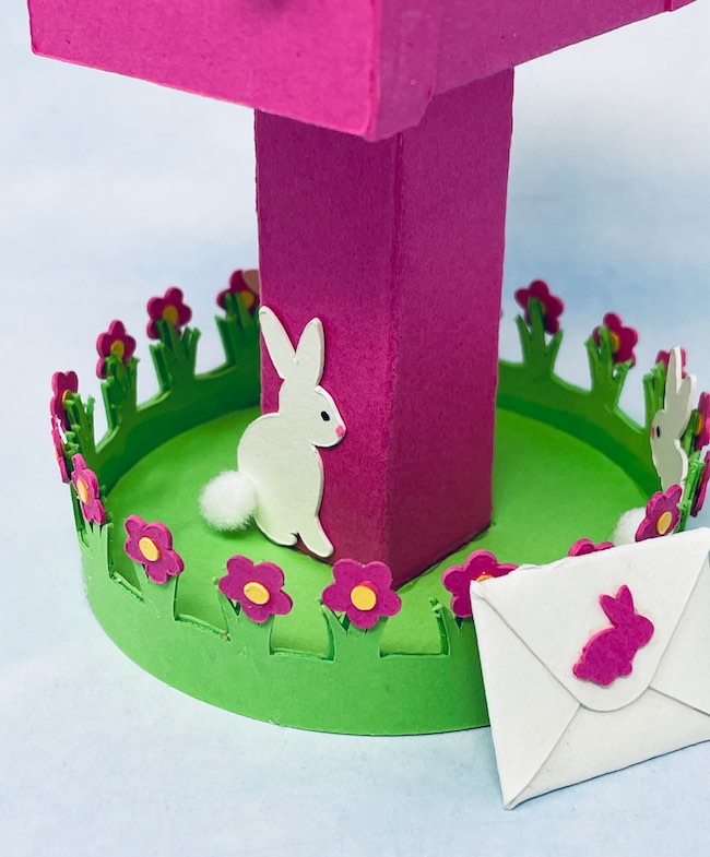 Bunny envelope and bunny at base of mailbox