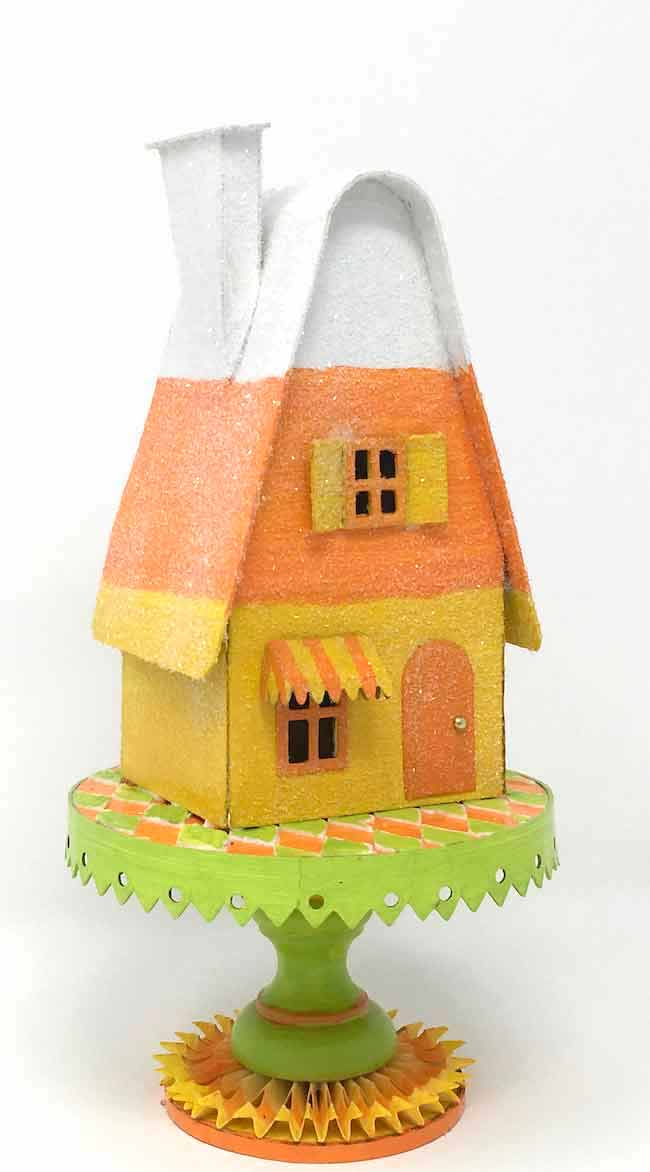 Candy Corn Paper House covered with glass glitter