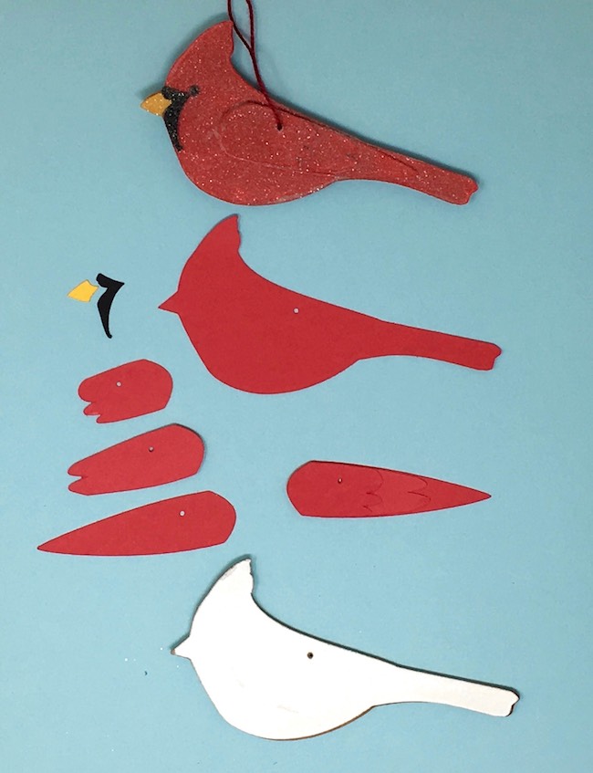 Cardinal paper ornament with card stock pieces
