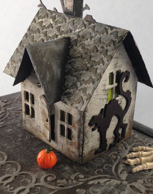 Cat side of the Halloween Village Dwelling paper house