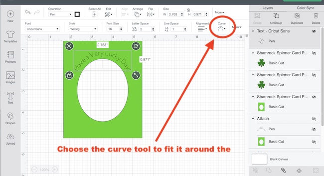 Choose the circle function to curve the text around the oval