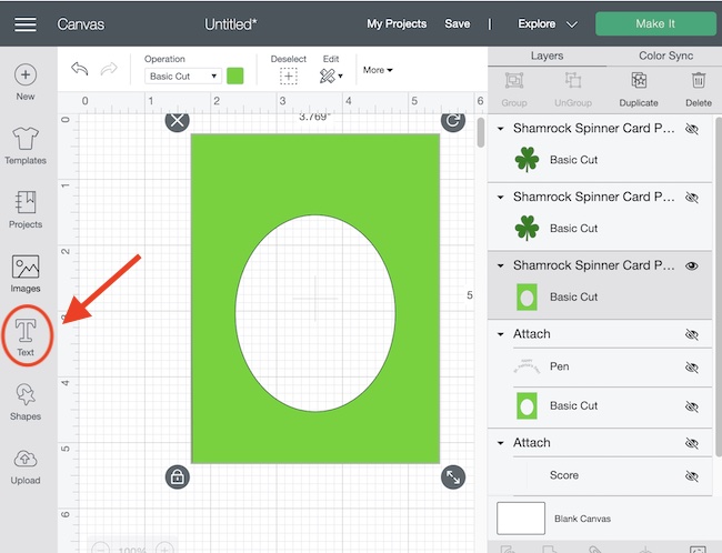 Choose the text icon on Cricut Design Space
