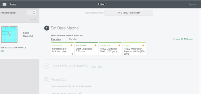 Choose-your-material-setting on Cricut Design Space
