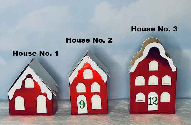 Red Christmas Paper Village Houses 1-3