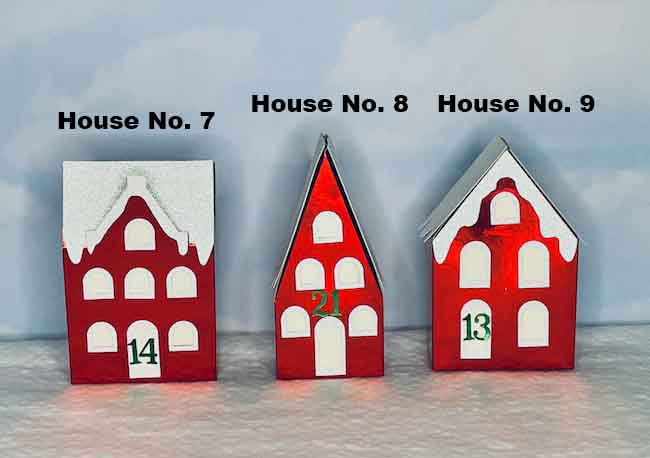 Red Christmas Village Paper Houses 7-9