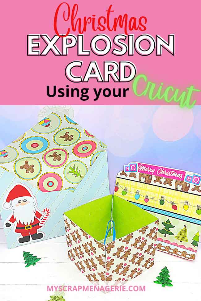 Christmas card in pink and green with box extension