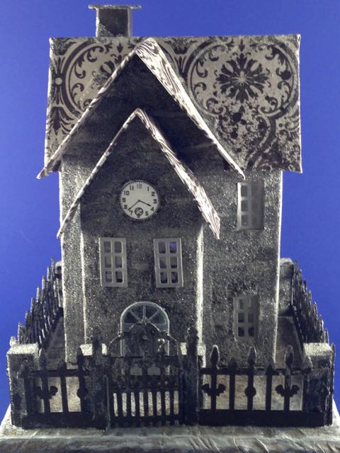 Halloween Paper House - Clock House on a Frost Morn #putzhouse #halloween #glitterhouse #papercraft