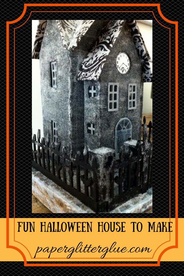 DIY Halloween House, how to make your own Halloween Putz house #putzhouse #glitterhouse #halloweenvillage #papercraft