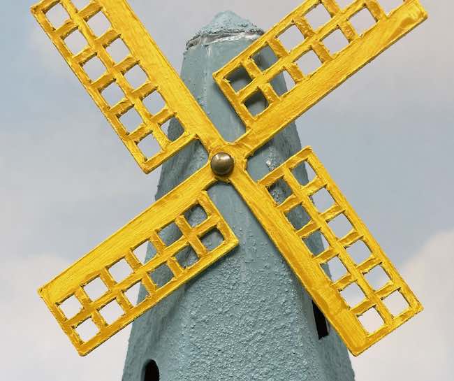 Close-up of brad holding the windmill in place