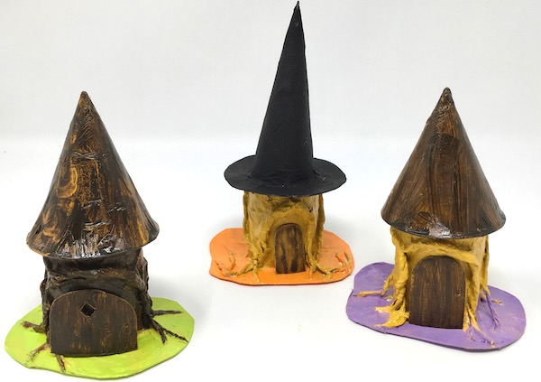 Cone tops in progress miniature tree stump houses