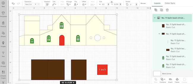 Cricut Design Space view of Split Level Christmas house