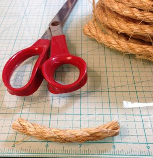 Cut Sisal rope segments for bottle brush trees