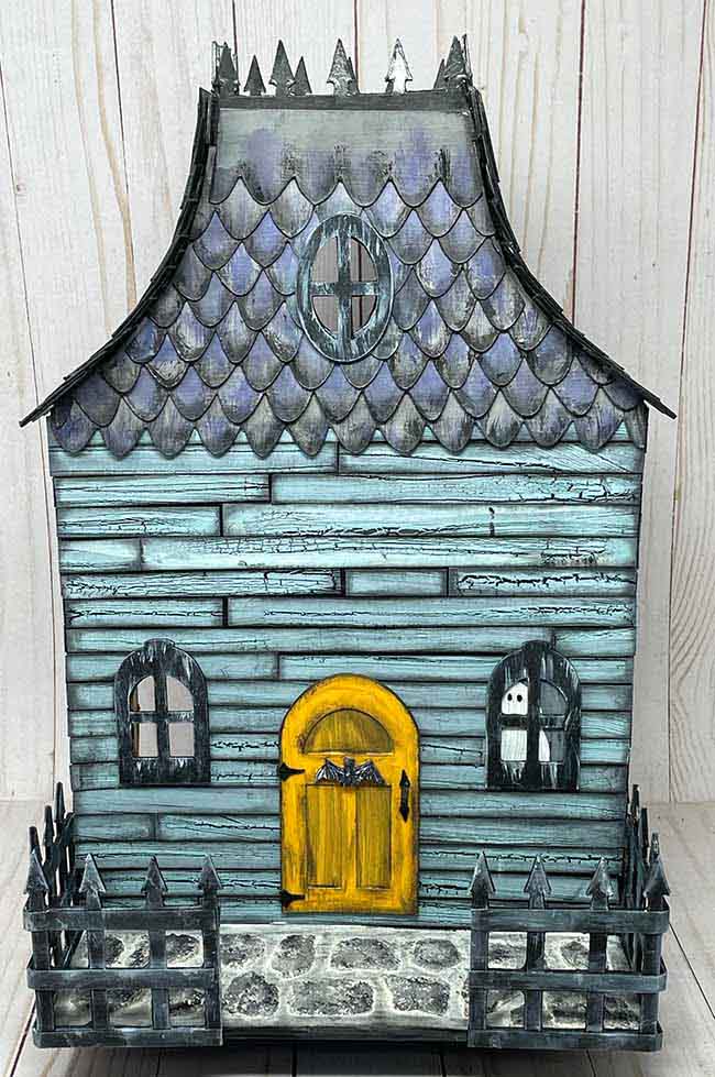 DIY Halloween dollhouse with door in place