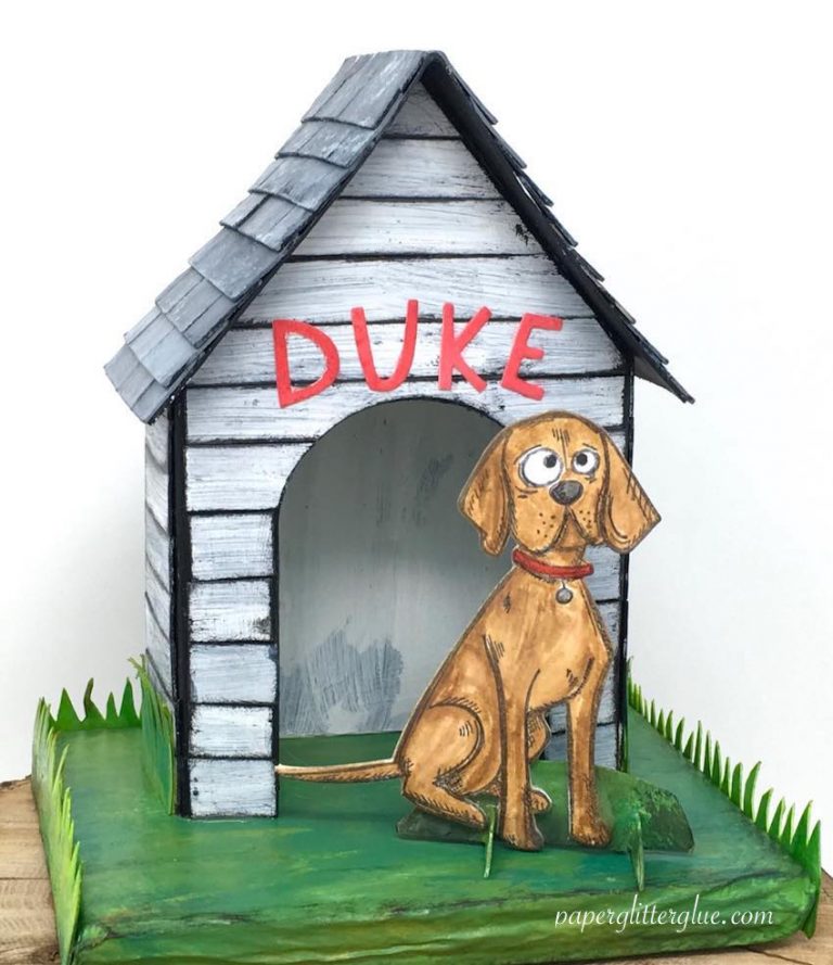 How to make a 3D Paper Doghouse {Home Sweet Home} Paper Glitter Glue