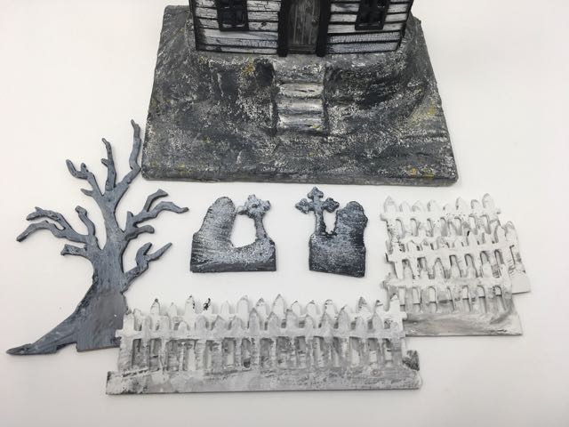 Decorative elements silver roof haunted Halloween house #putzhouse #halloween #papercraft