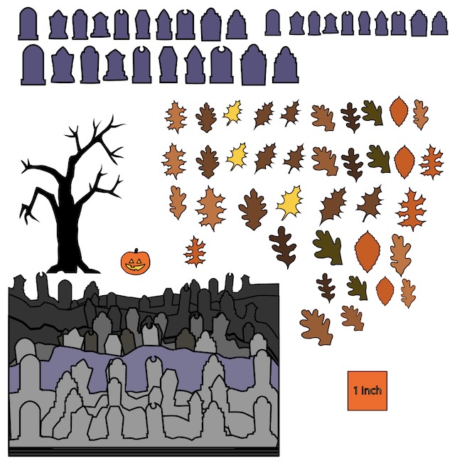 Decorative Halloween elements shadowbox or diorama