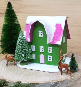 Deer with tree Barn shaped Front Gable Christmas house