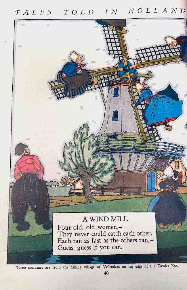 Dutch windmill illustration from children's book