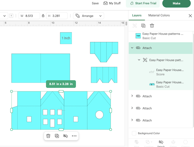 Easy Paper House showing all the scorelines attached to correct piece