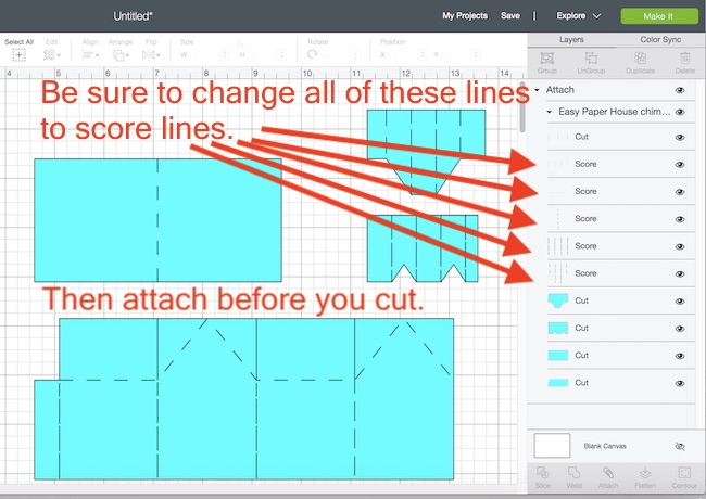 Easy Paper Houses Score Lines in Cricut Design Space