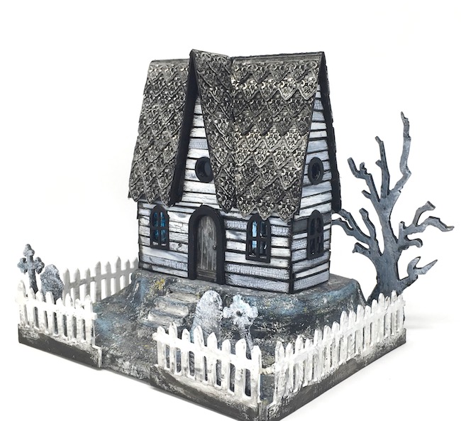 Embossed roof Halloween house with lots of distressed techniques