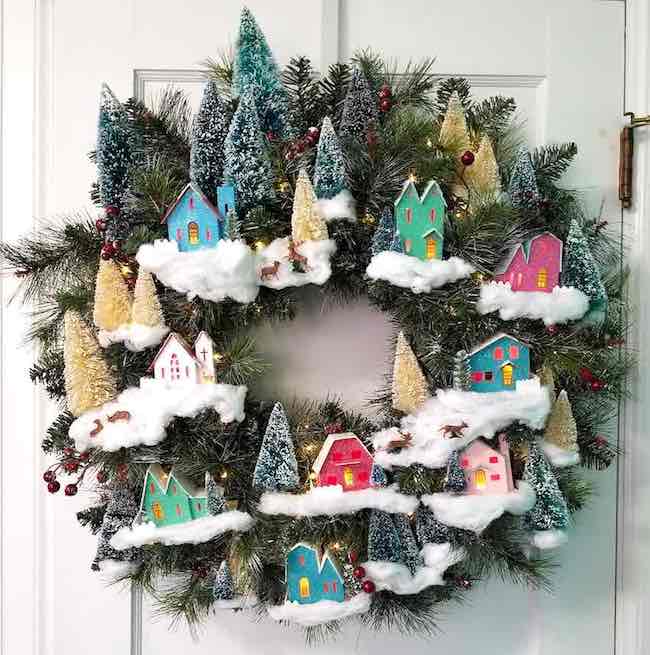 Ericka's putz house Christmas village wreath