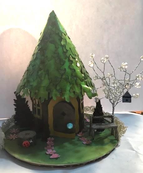 Fairy House with Bark Pattern on the Tree Stump - Paper Glitter Glue