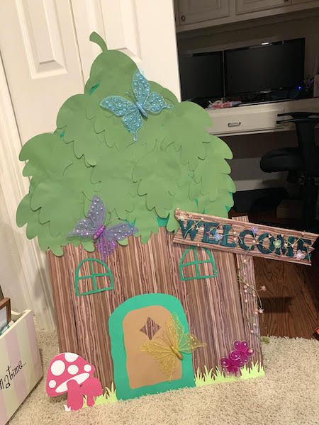 Fairy House with Bark Pattern on the Tree Stump - Paper Glitter Glue