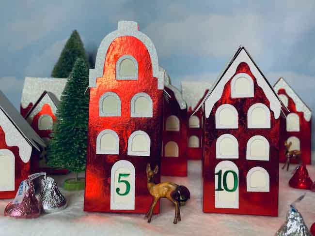 Red Foil Christmas House Candy boxes for advent